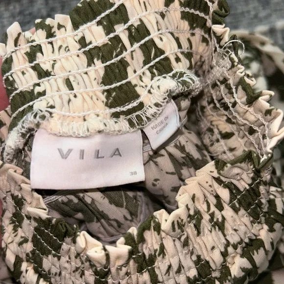 VILA Dark Green Cream Floral Tunic Dress M - Picture 2 of 6